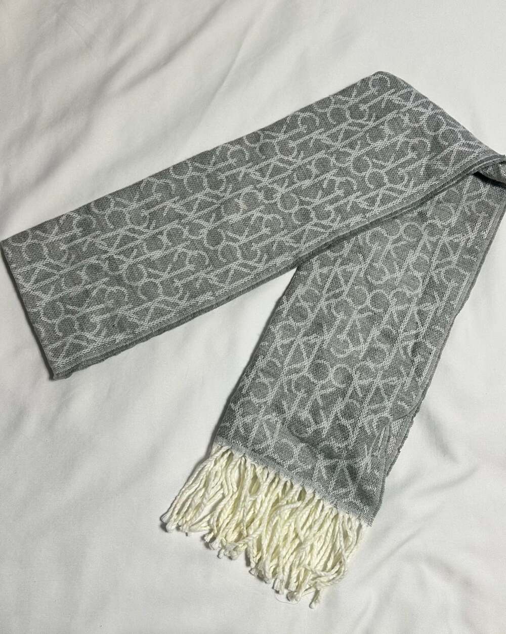 Calvin Klein Monogram CK Logo Scarf Gray White